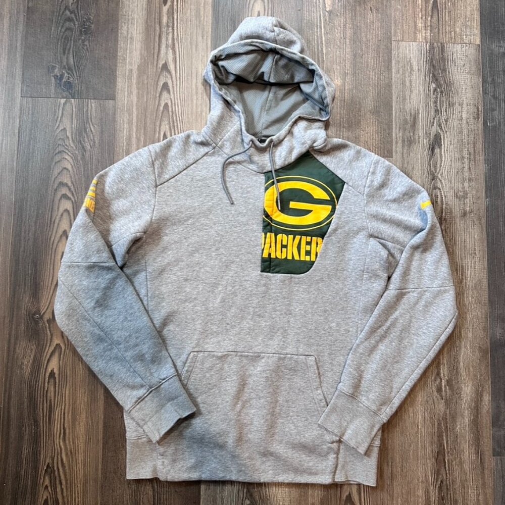 Nike Green Bay Packers Hoodie Medium Gray Fly Fleece NFL Pullover Chest Pocket